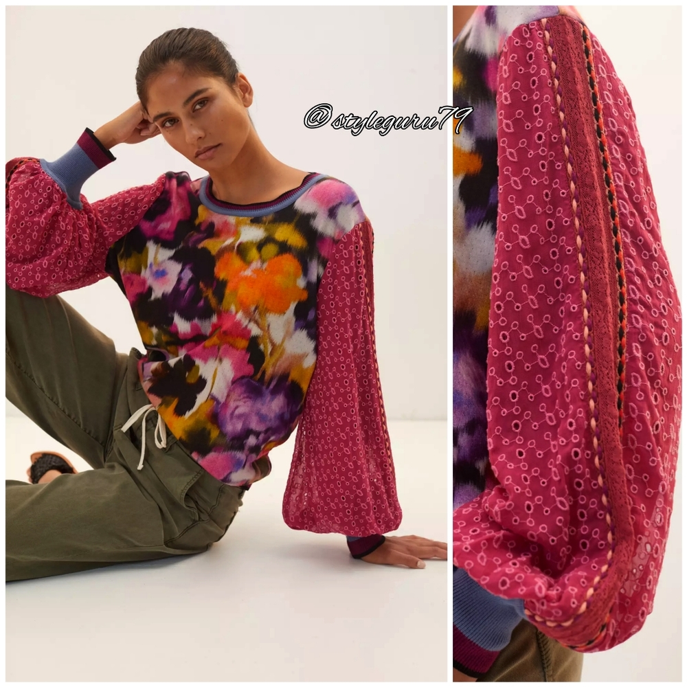 Anthropologie, Bl-nk Contrast Eyelet Pullover